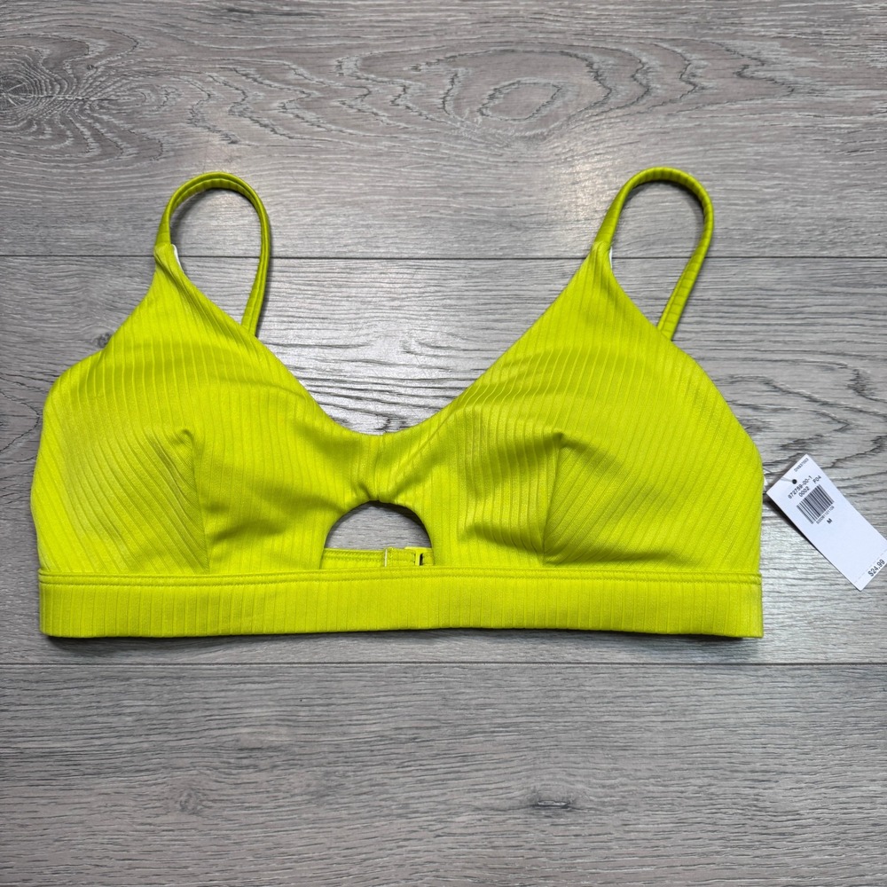 Old Navy Women Neon Lime Green Ribbed Cutout Triangle Bikini Top Size Medium NWT